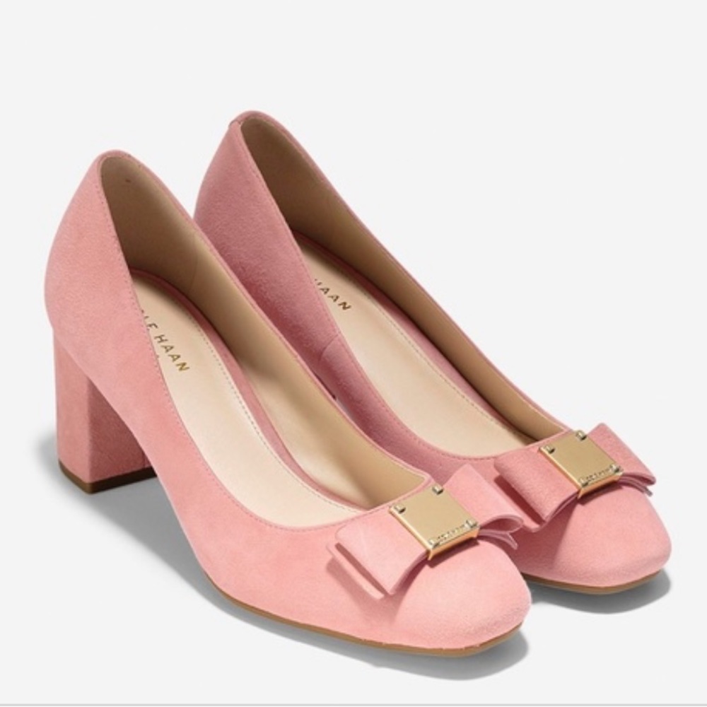 Cole Haan suede tail bow pump coral almond baby pink suade shoes